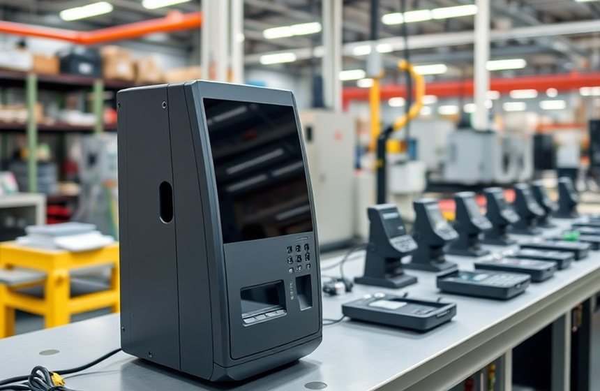 Módulo dispensador de un terminal de autoservicio en banco de pruebas